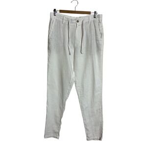 Zara Size 31 White Linen Blend Drawstring Tapered Pants Trousers